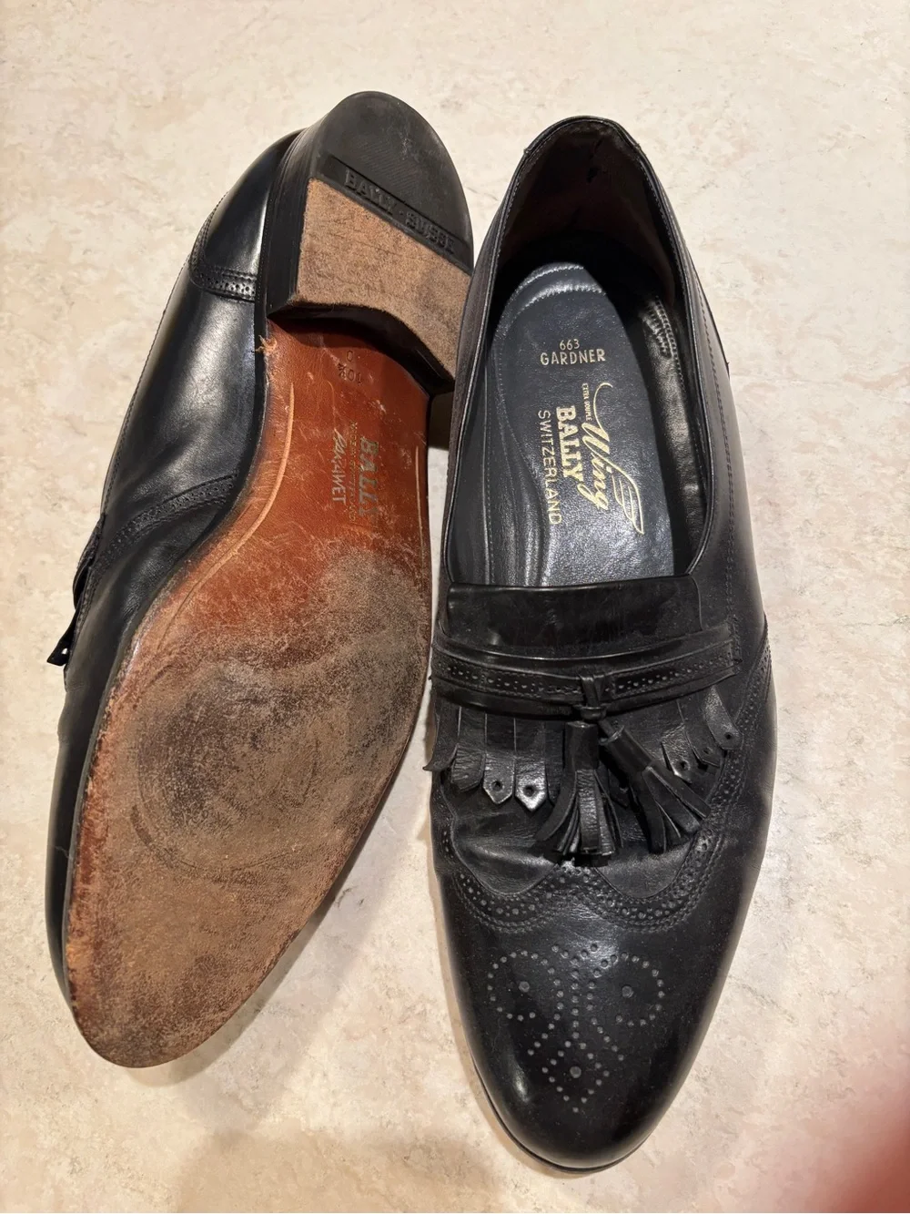 Bally Black Leather Tassel & Kiltie Penny Loafers